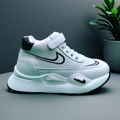 White & Navy Blue with Dots High Ankle Shoes SH7052A